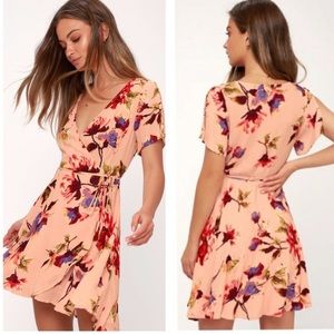 Lulus Cherished Love Blush Pink Floral Print Wrap Dress Large